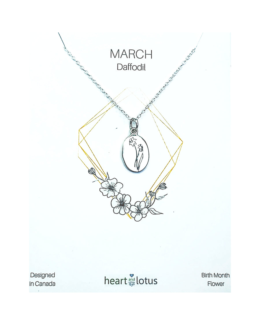 March Daffodil Birth Flower Necklace Sterling Silver