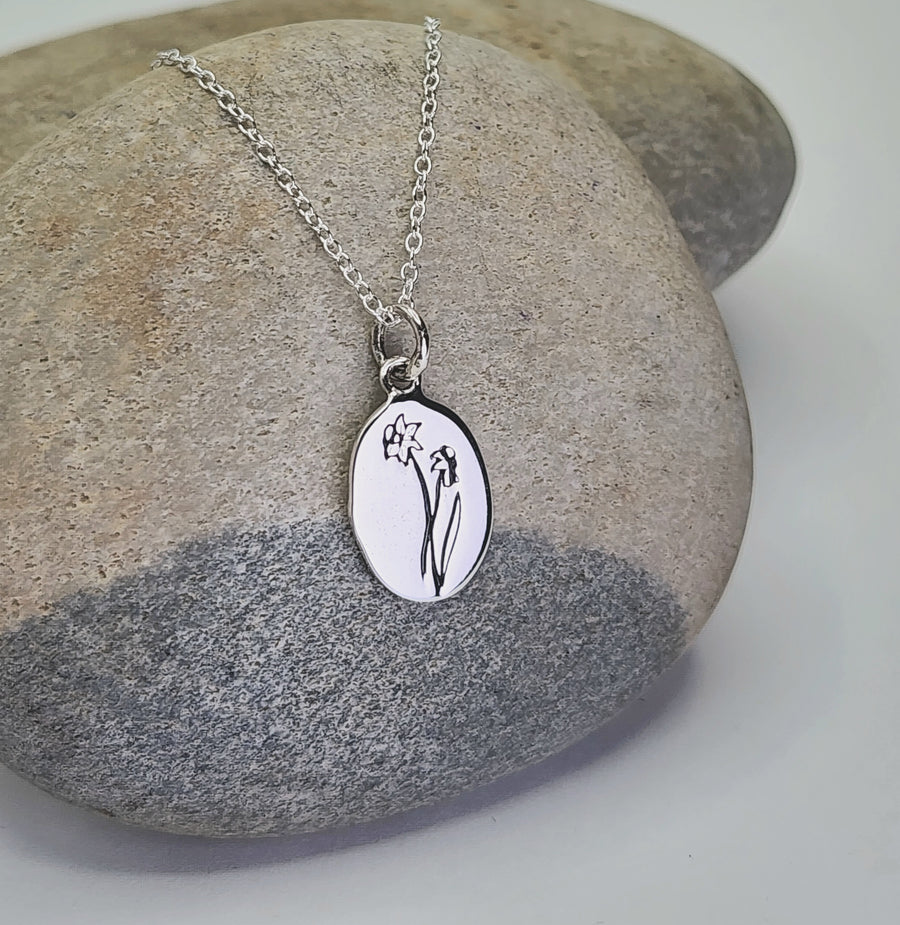 March Birth Flower Necklace in Daffodil + Gold