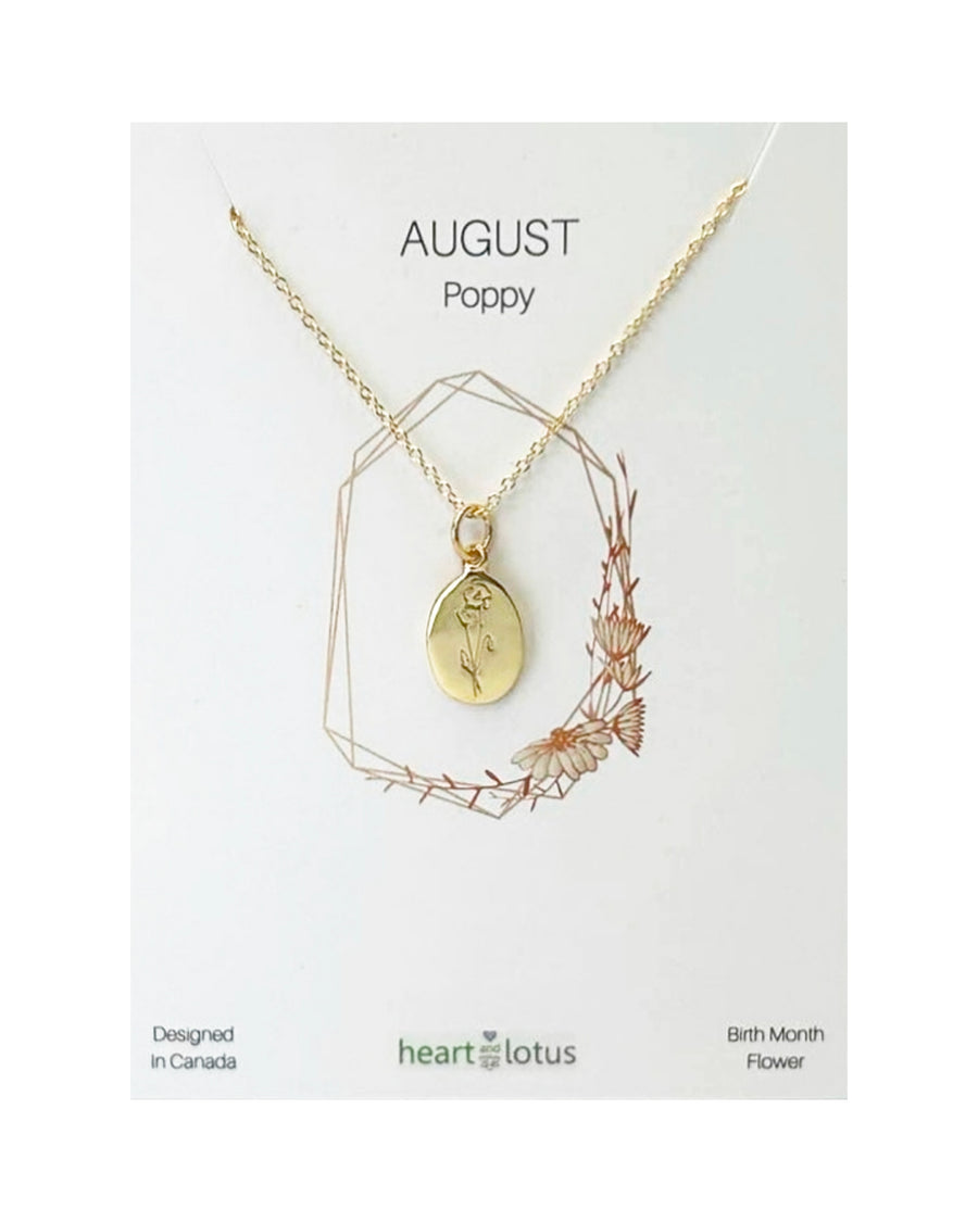 August Birth Flower Necklace in Poppy + Gold