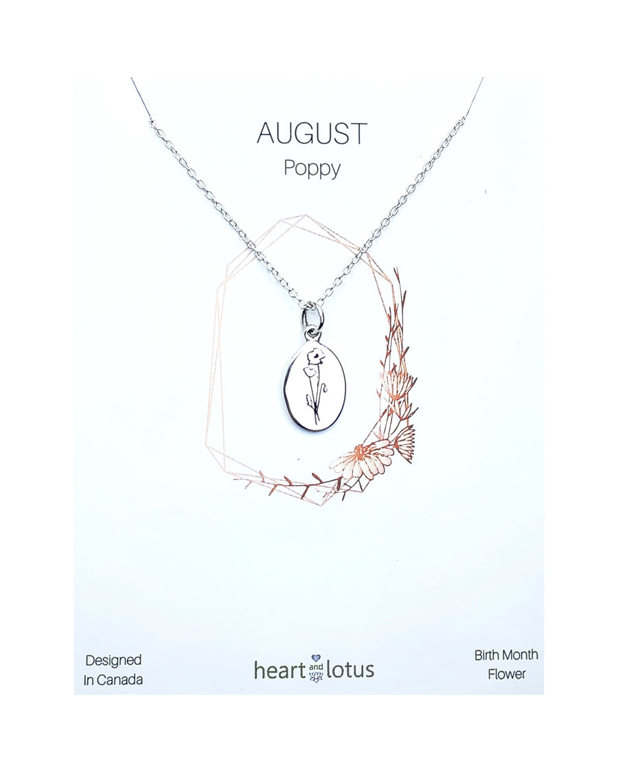August Poppy Birth Flower Necklace Sterling Silver
