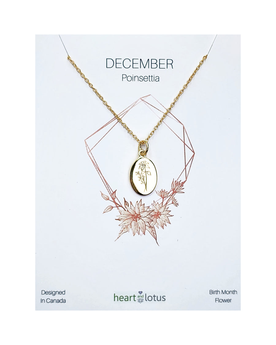 December Poinsettia Birth Flower Necklace Sterling Silver