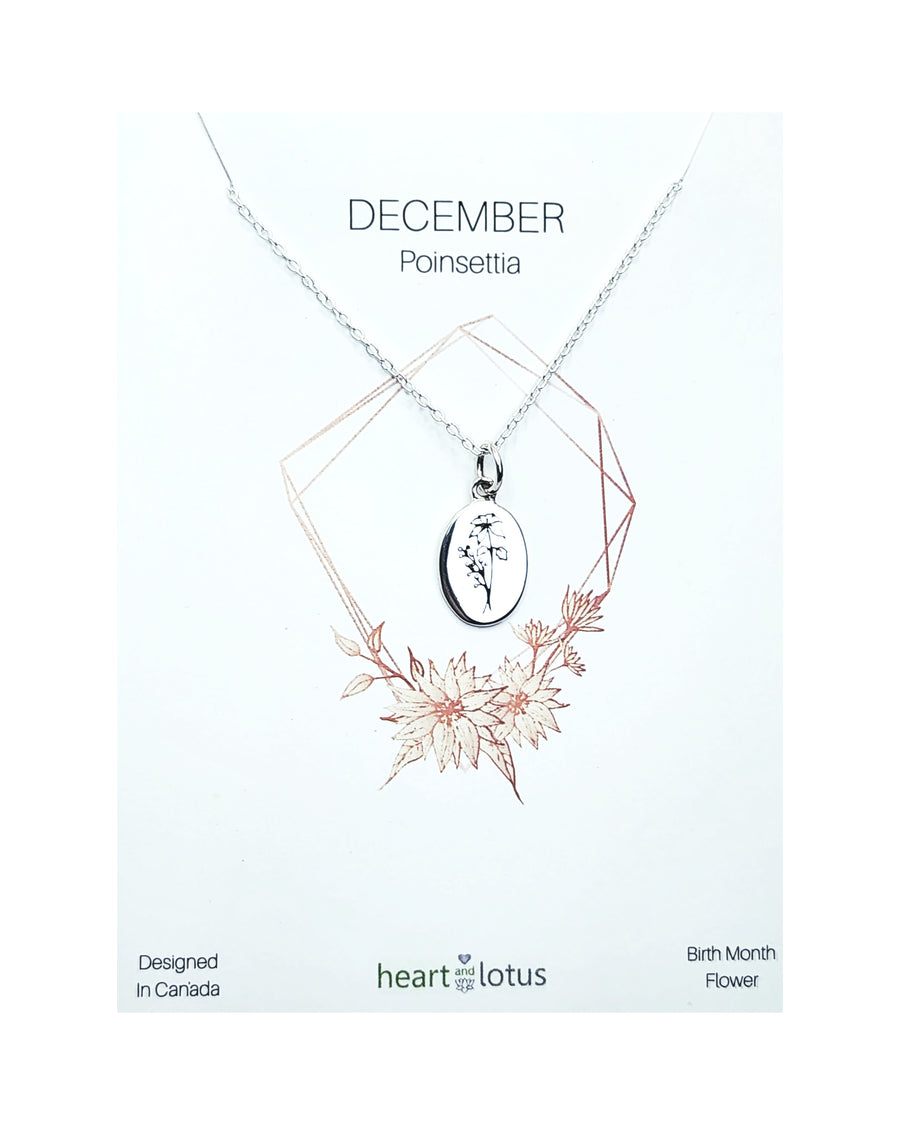 December Poinsettia Birth Flower Necklace Sterling Silver
