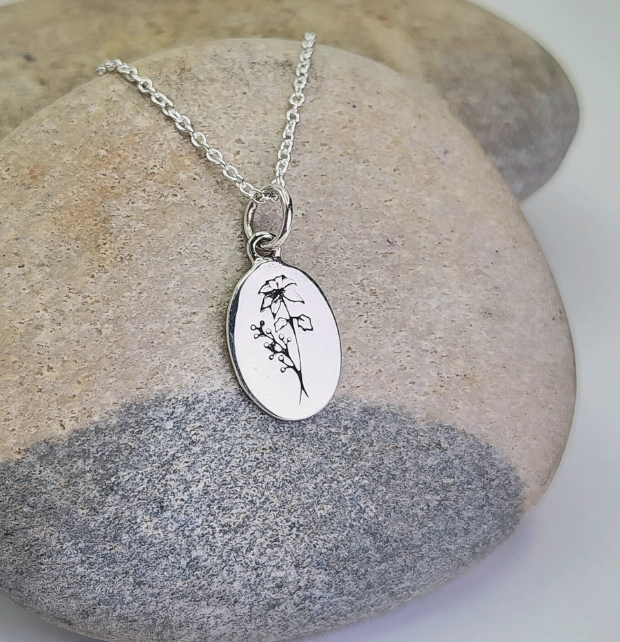 December Birth Flower Necklace in Poinsettia + Sterling Silver