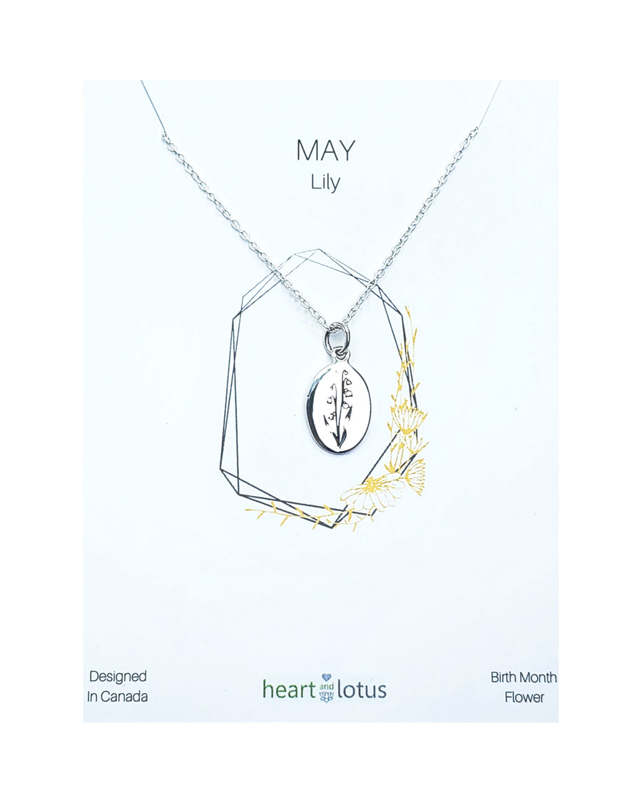 May Lily Birth Flower Necklace Sterling Silver