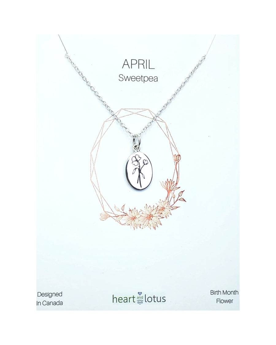 April Sweetpea Birth Flower Necklace Sterling Silver