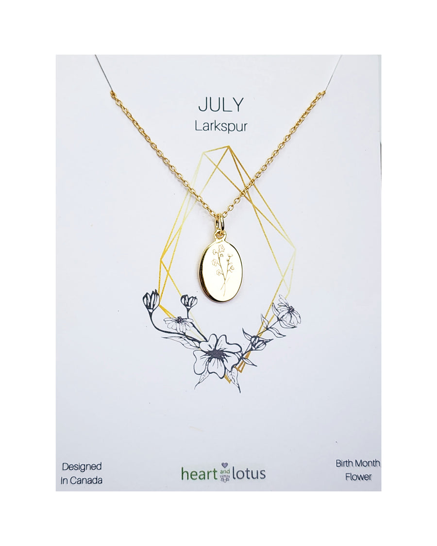 July Larkspur Birth Flower Necklace Sterling Silver