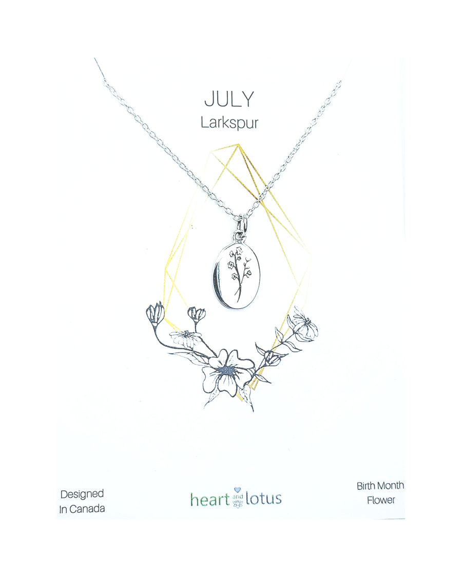 July Birth Flower Necklace in Larkspur + Sterling Silver