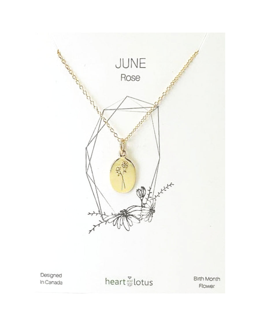 June Rose Birth Flower Necklace Sterling Silver