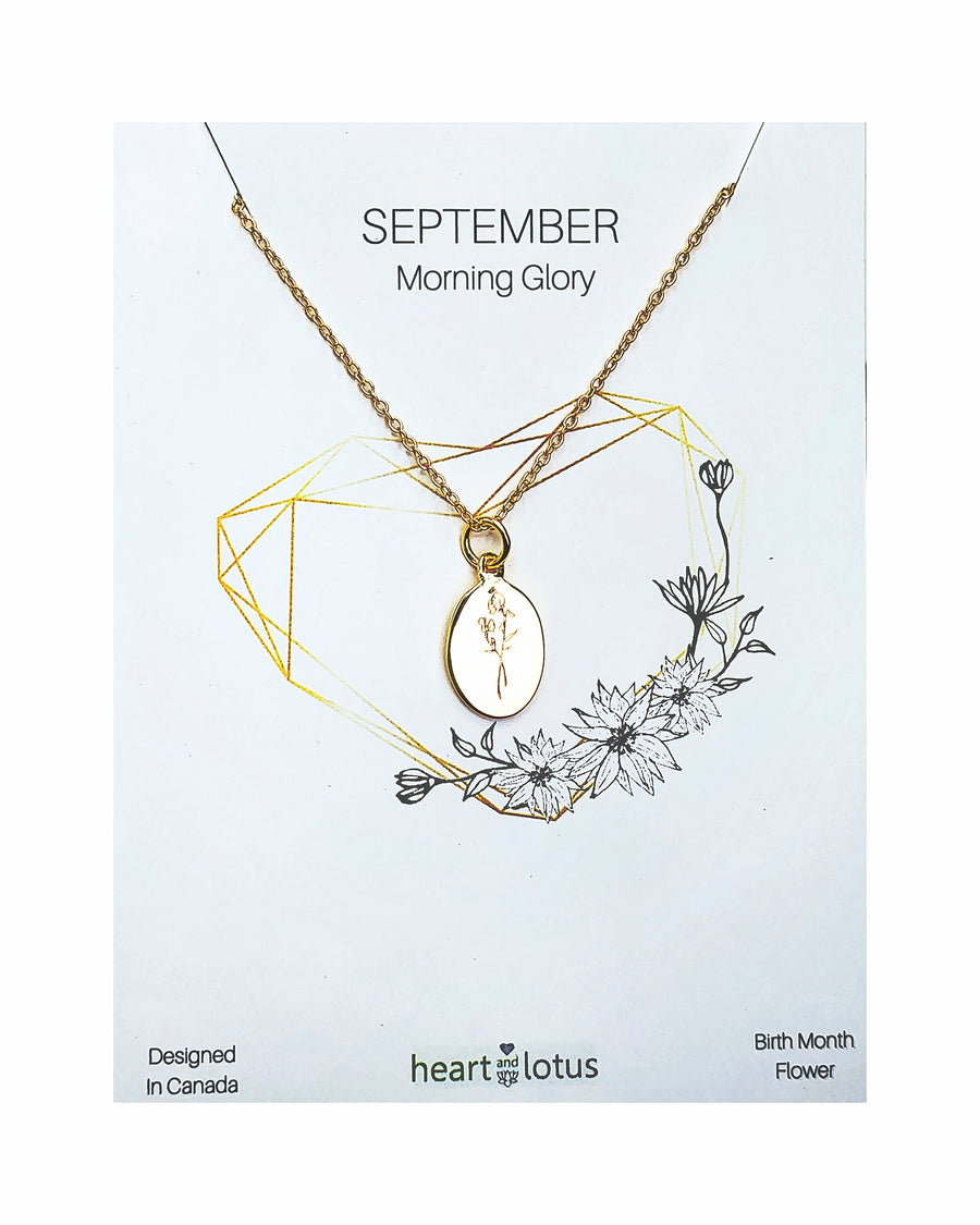 September Morning Glory Birth Flower Necklace 14K Gold Vermeil