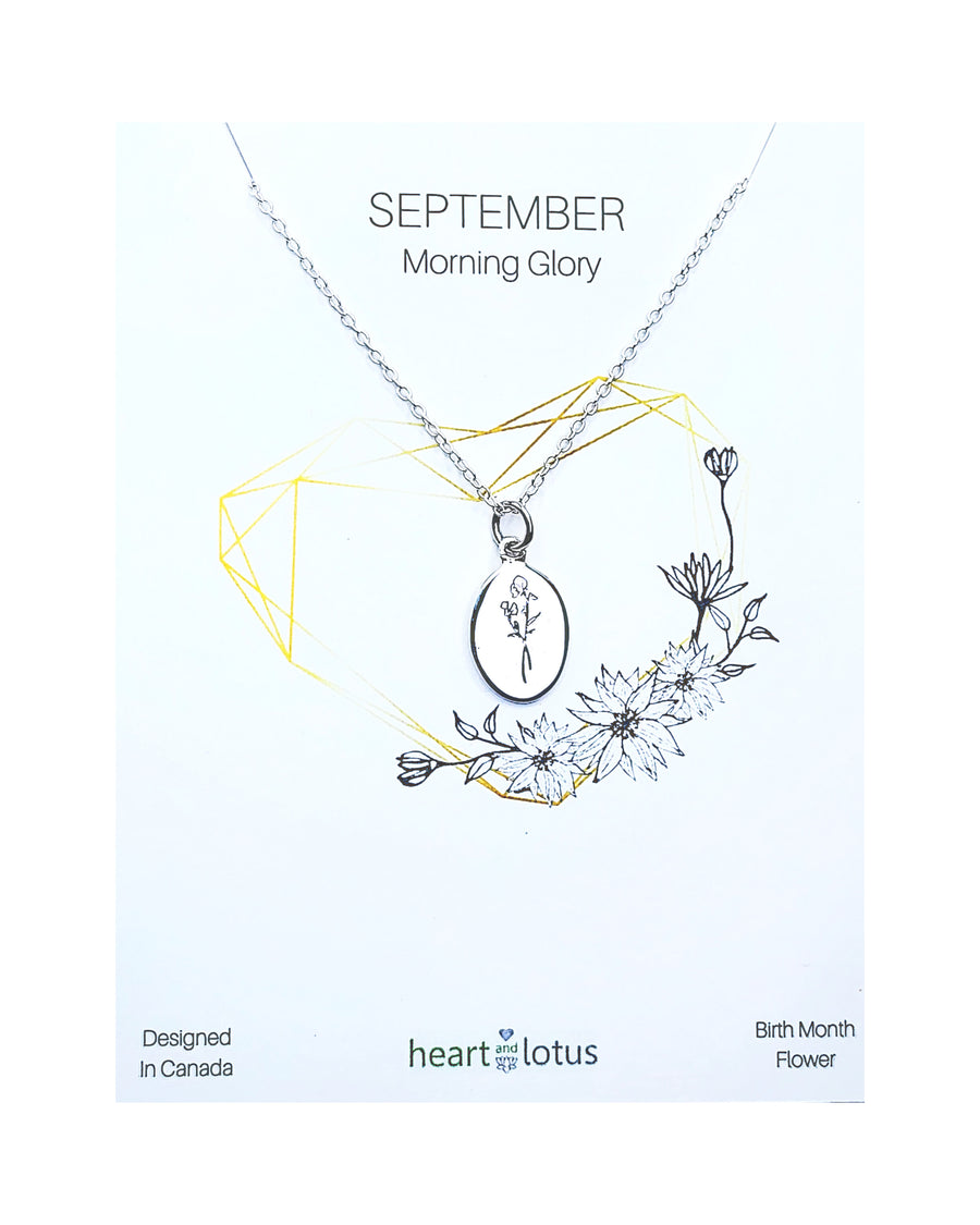 September Morning Glory Birth Flower Necklace Sterling Silver