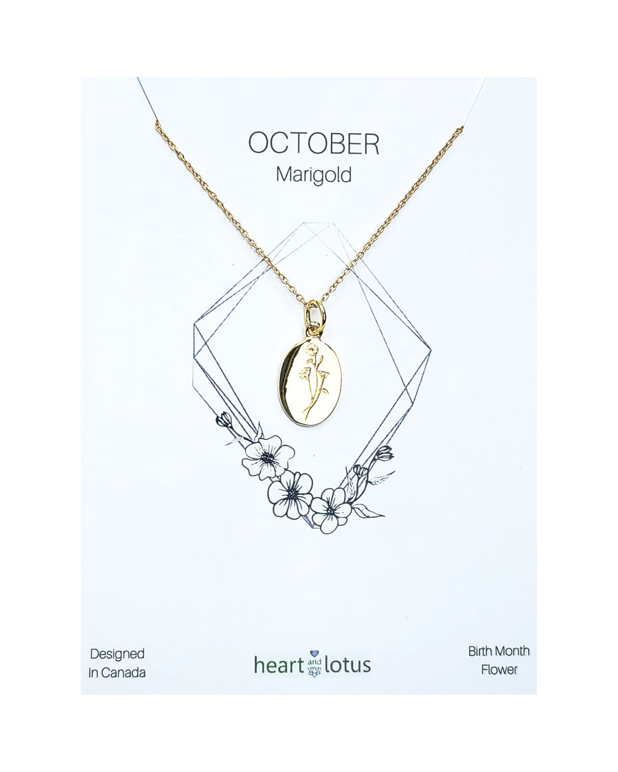 October Marigold Birth Flower Necklace Sterling Silver