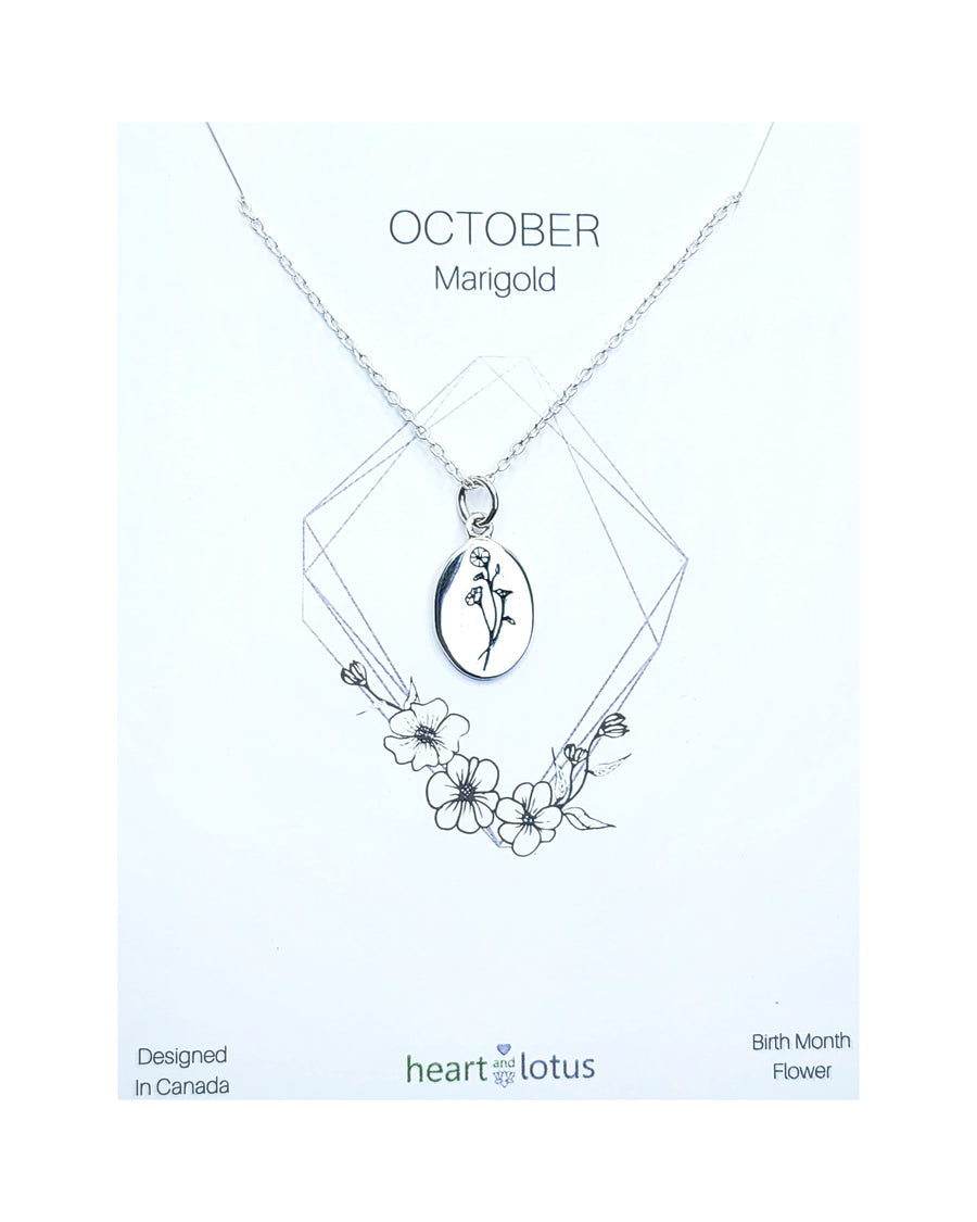 October Birth Flower Necklace in Marigold + Gold
