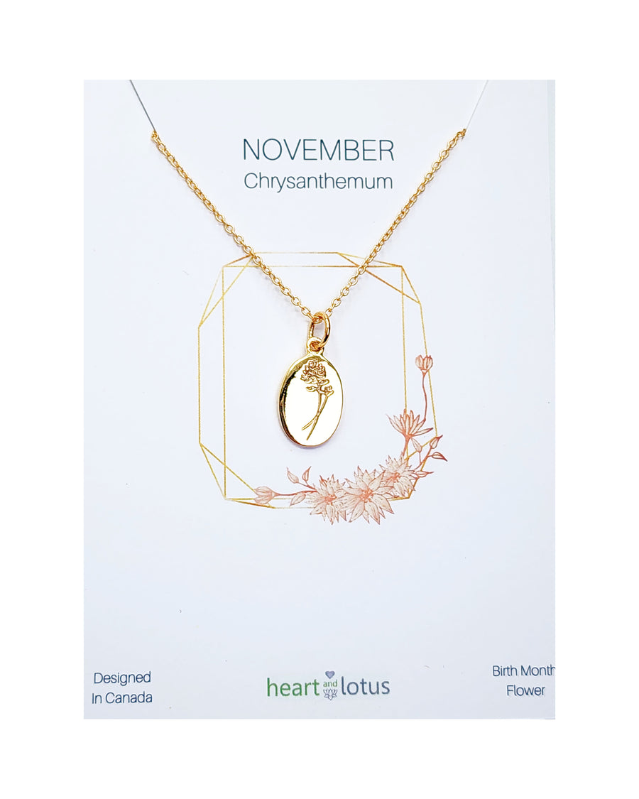 November Chrysanthemum Birth Flower Necklace 14K Gold Vermeil