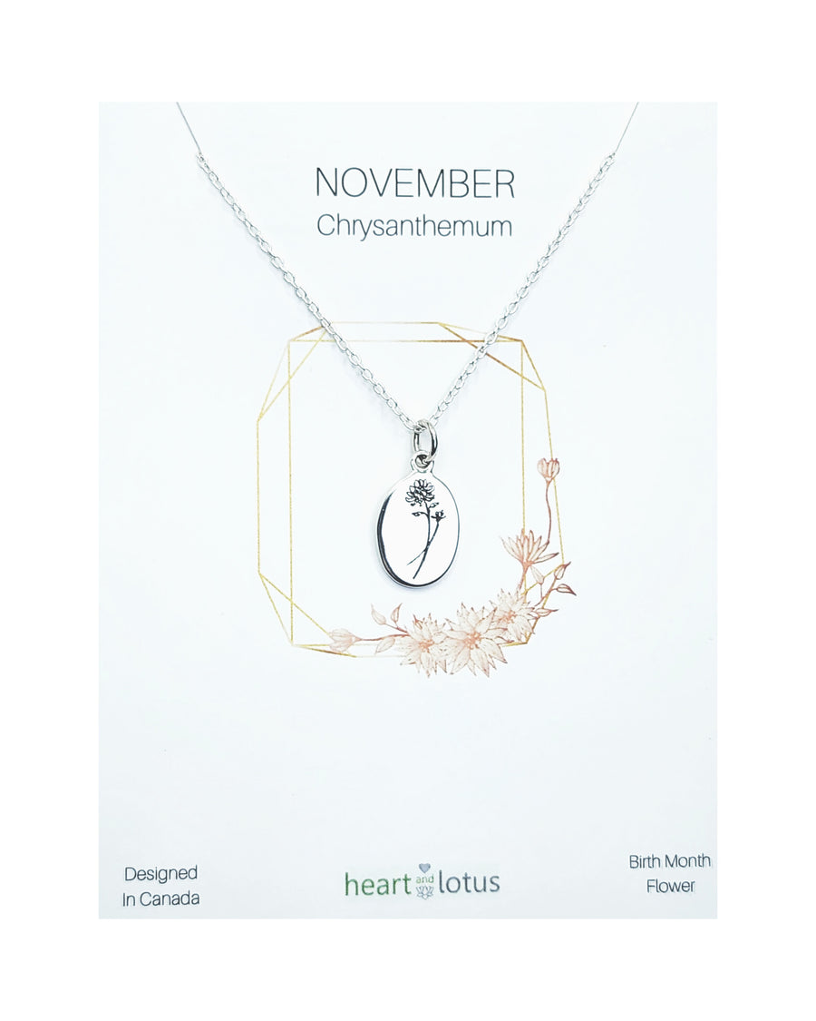 November Chrysanthemum Birth Flower Necklace Sterling Silver