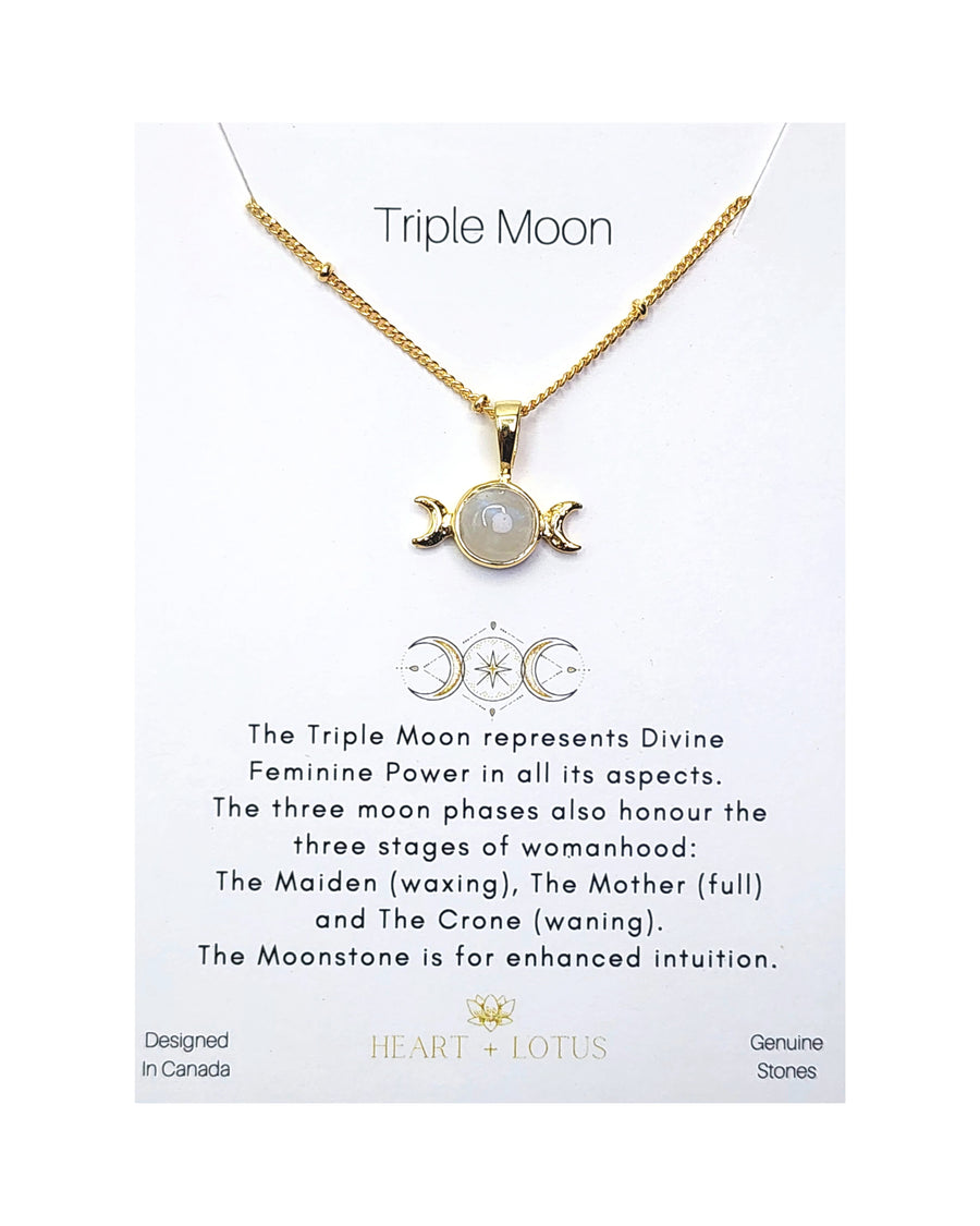 Triple Moon Necklace in Rainbow Moonstone + Sterling Silver