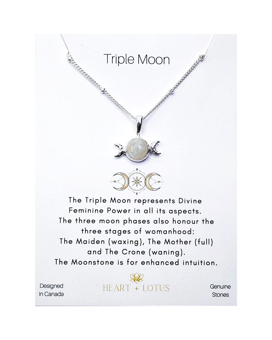 Triple Moon Necklace in Rainbow Moonstone + Gold