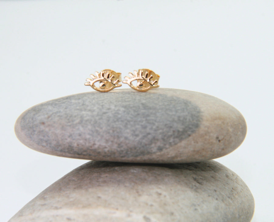 Evil Eye Stud Earrings in Gold Vermeil - Protection