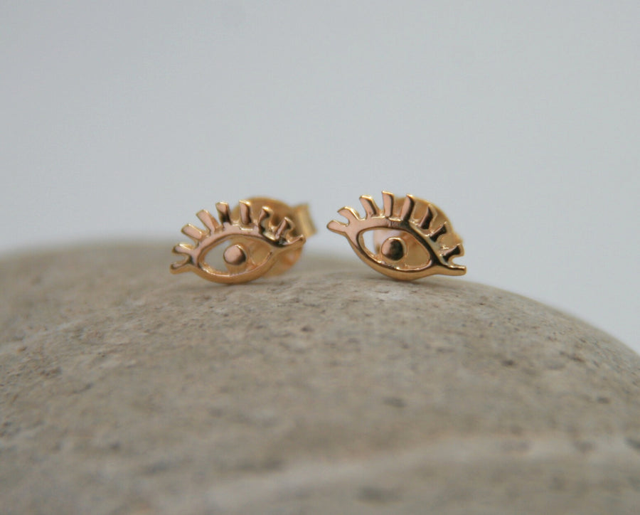 Evil Eye Stud Earrings in Gold Vermeil - Protection