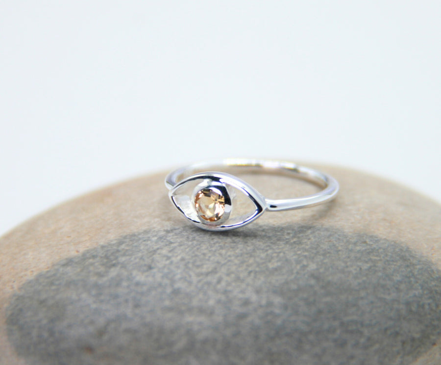 Evil Eye Ring in Silver with Citrine - Protection