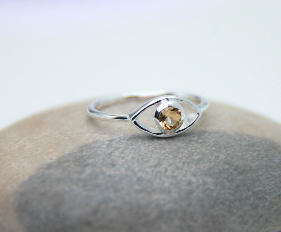 Evil Eye Ring in Silver with Citrine - Protection