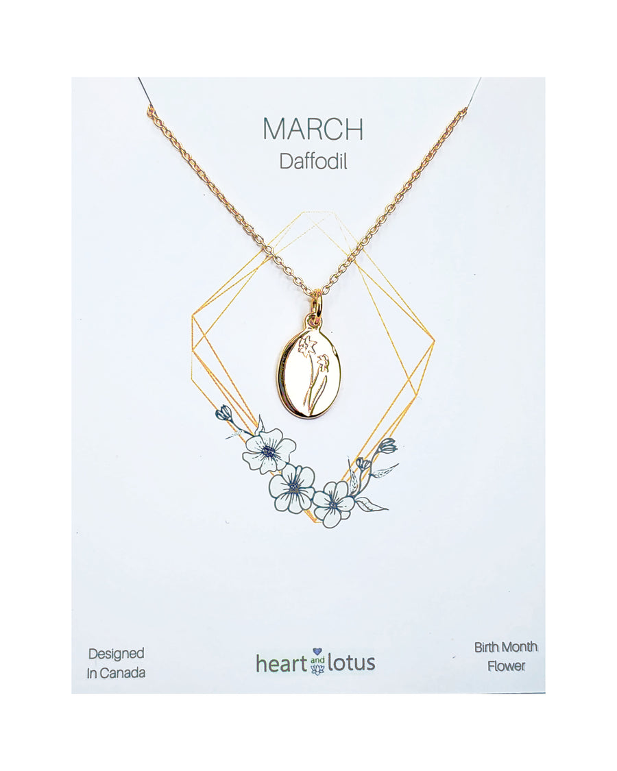 March Birth Flower Necklace in Daffodil + Gold