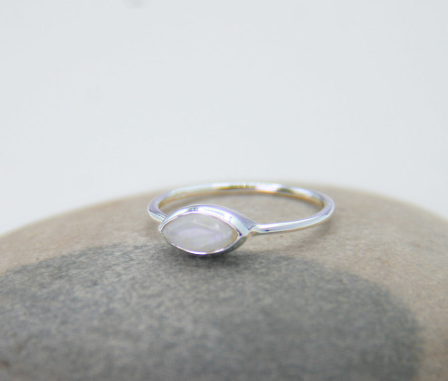 Marquise Cut Rainbow Moonstone Ring - Intuition and Balance