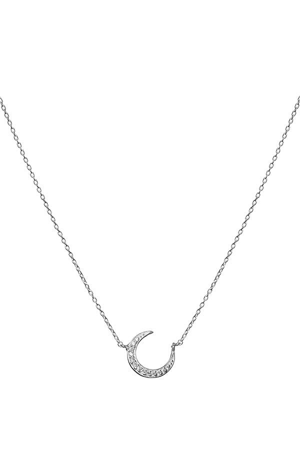 Crescent Moon Crystal Necklace in Cubic Zirconia + Sterling Silver