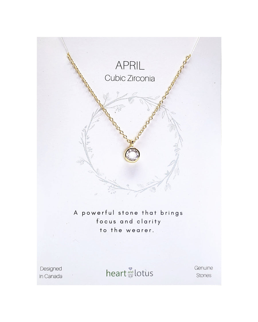 April Cubic Zirconia Birthstone Necklace 14K Gold Vermeil