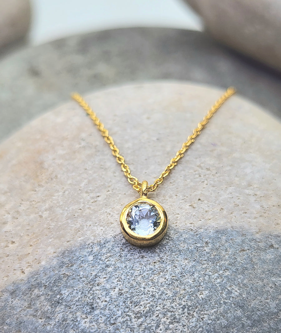 March Aquamarine Birthstone Necklace 14K Gold Vermeil
