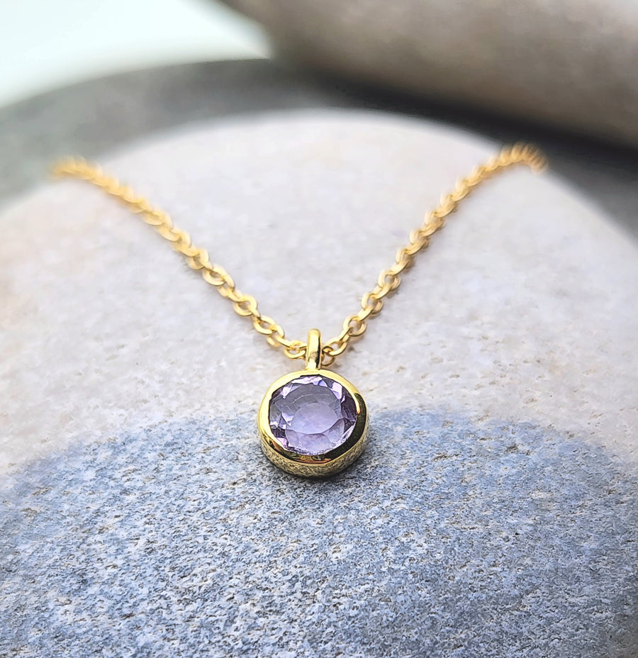 February Amethyst Birthstone Necklace Sterling Silver