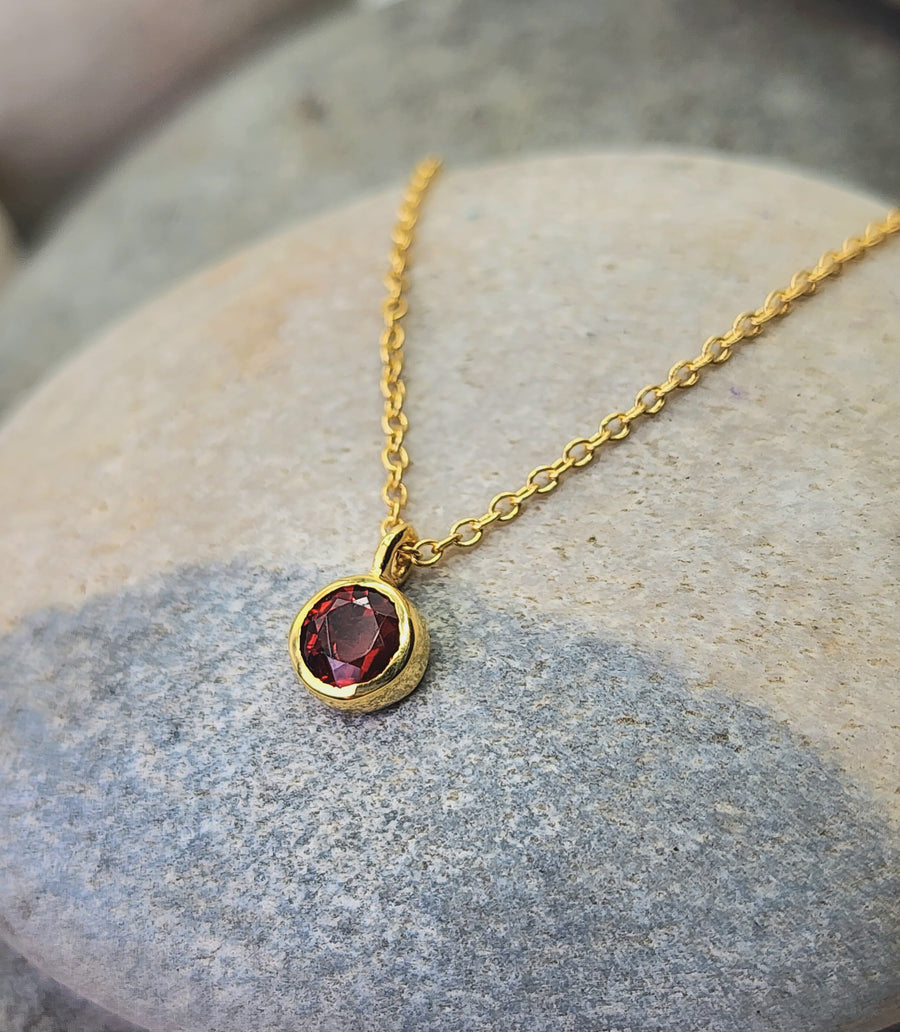 January Garnet Birthstone Necklace Sterling Silver