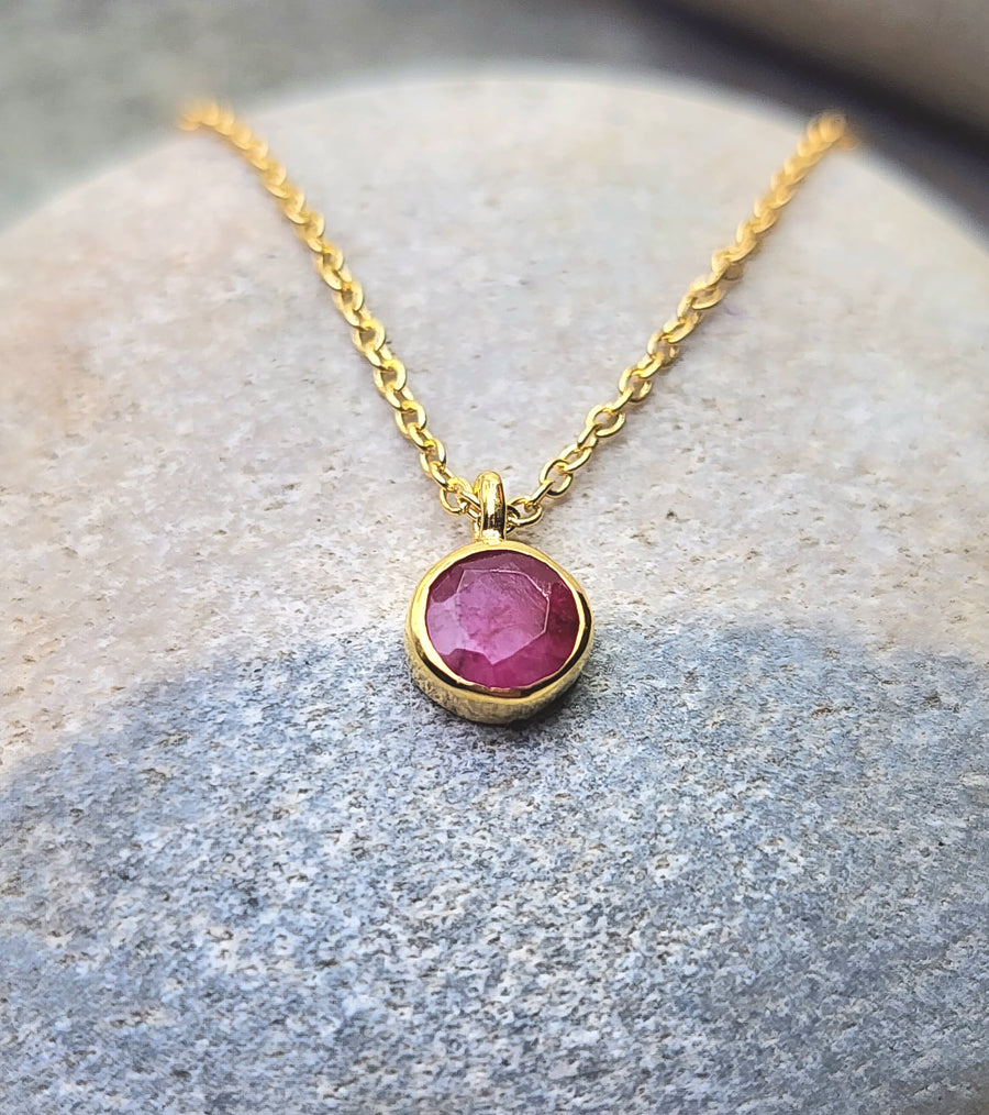 July Ruby Birthstone Necklace 14K Gold Vermeil