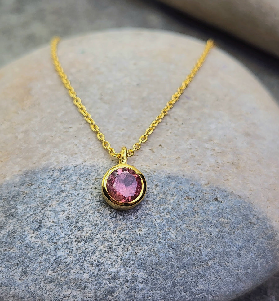 October Birthstone Necklace in Pink Tourmaline + Sterling Silver