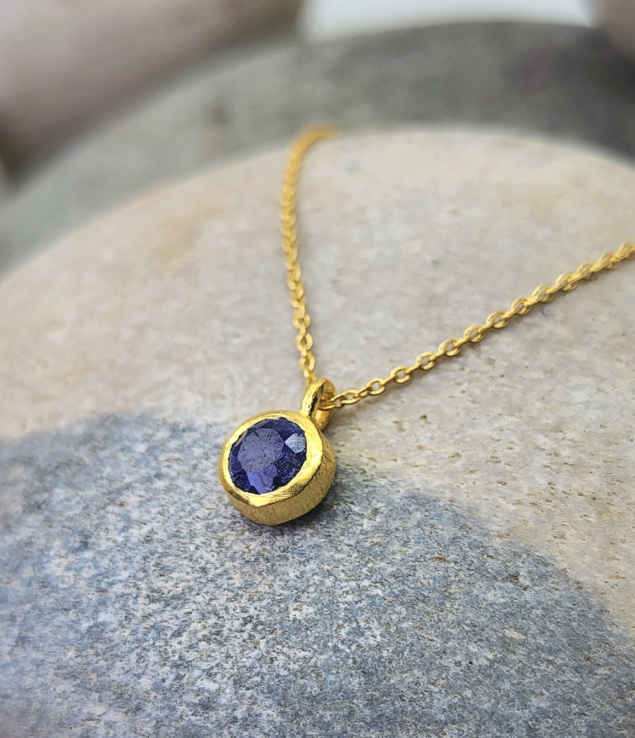 September Birthstone Necklace in Blue Sapphire + Sterling Silver