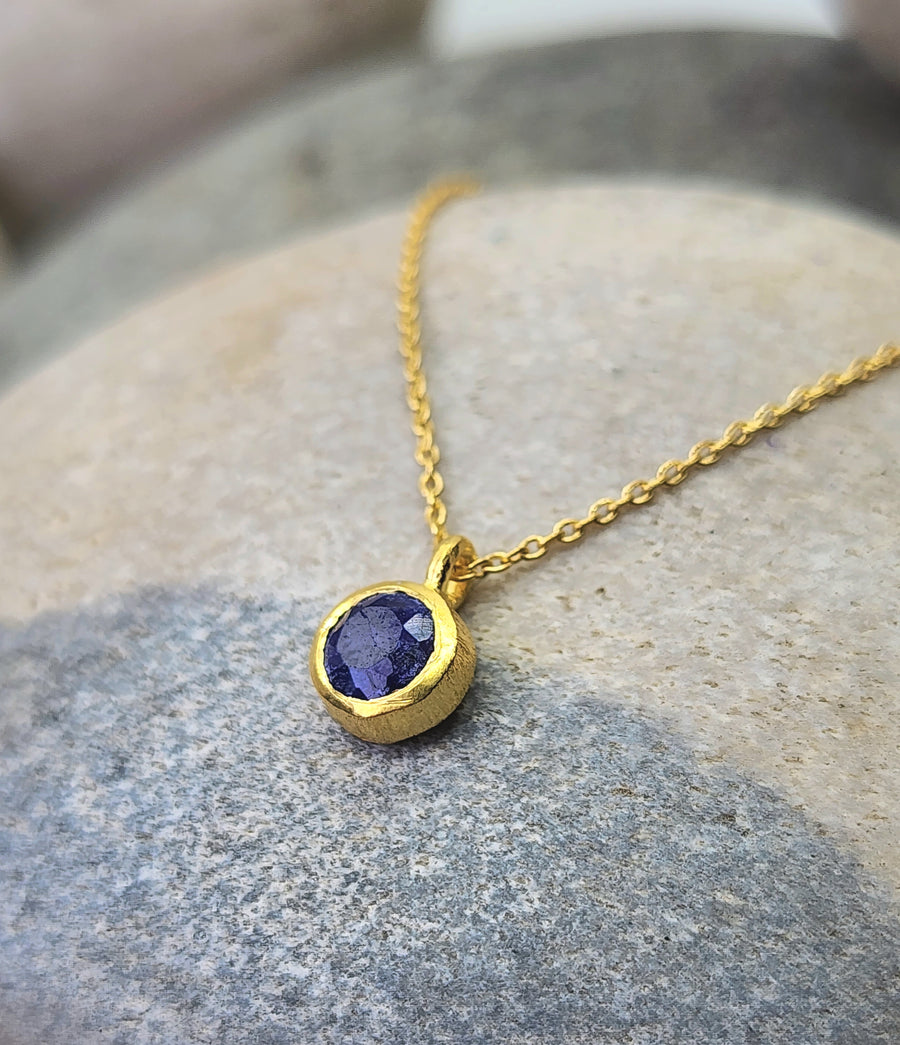 September Sapphire Birthstone Necklace 14K Gold Vermeil