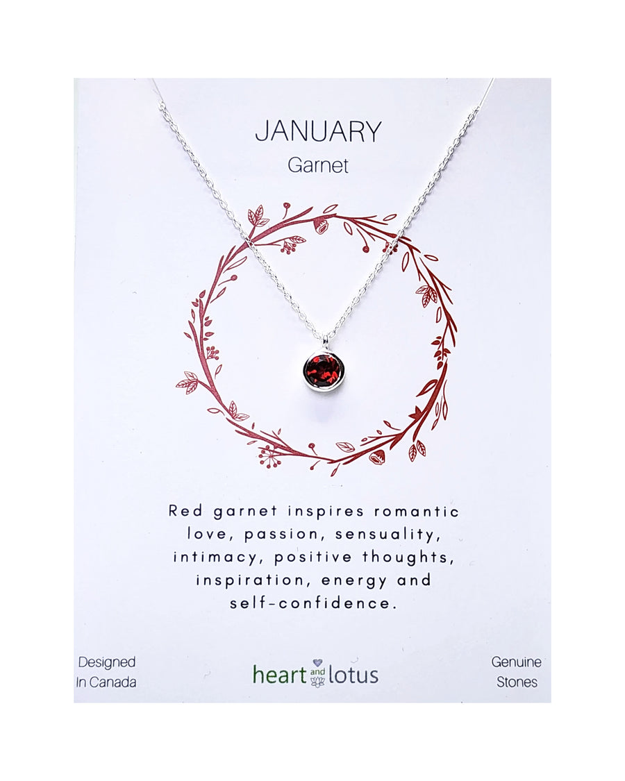 January Birthstone Necklace in Garnet + Gold