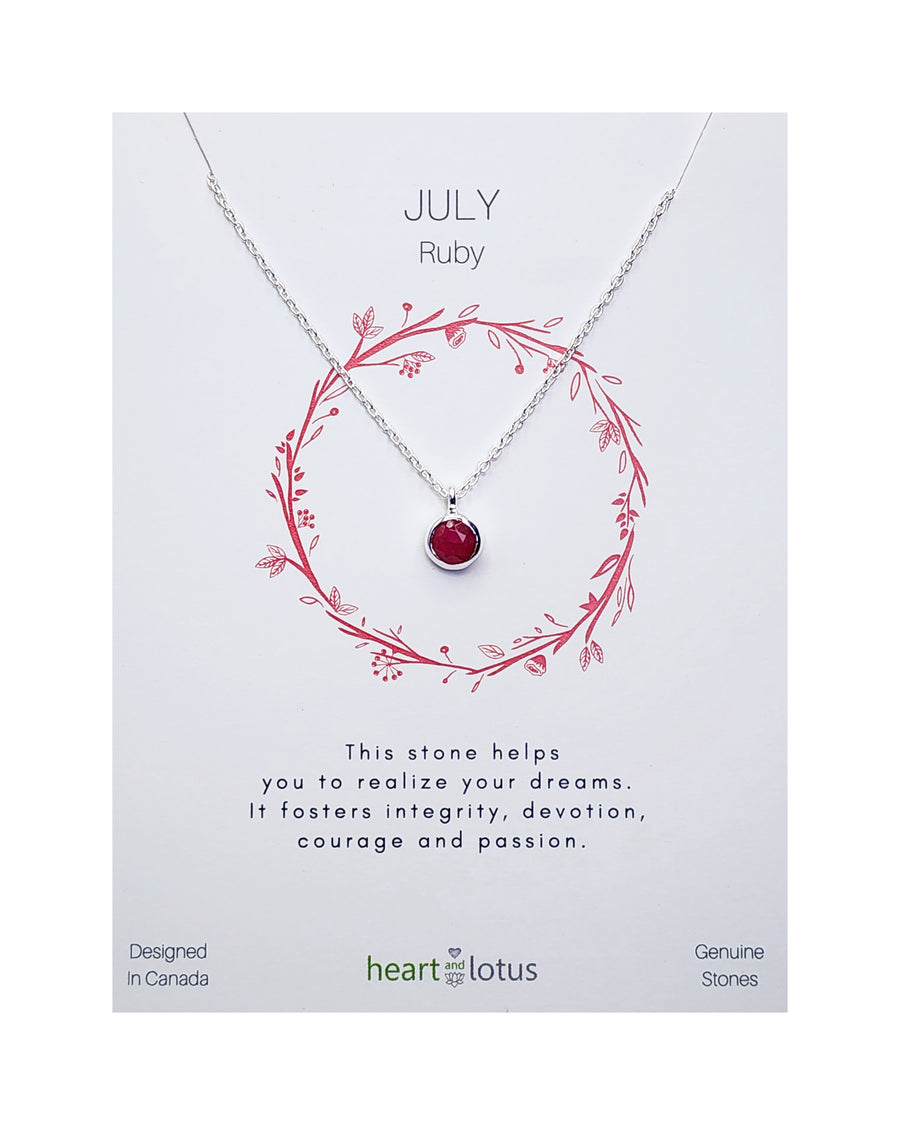 July Ruby Birthstone Necklace Sterling Silver