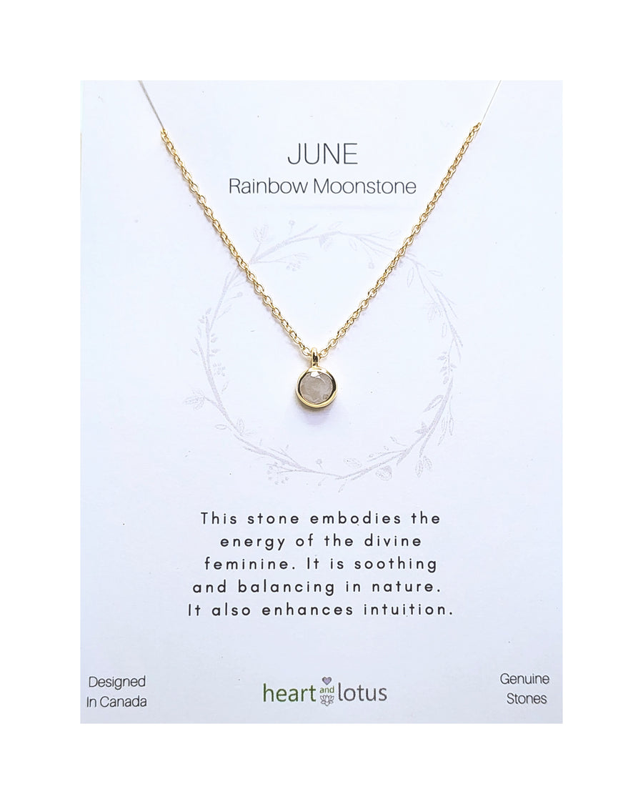 June Birthstone Necklace in Rainbow Moonstone + Sterling Silver