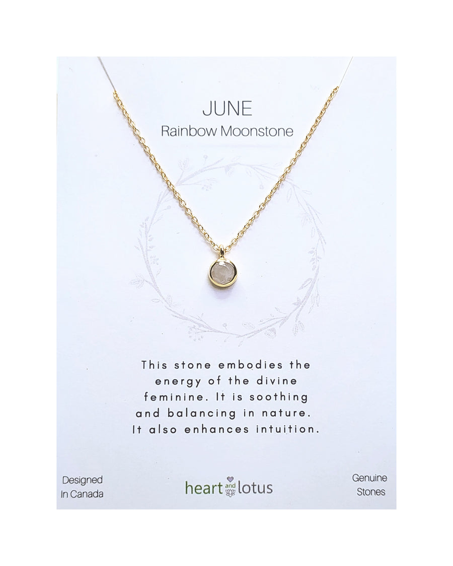 June Rainbow Moonstone Birthstone Necklace Sterling Silver