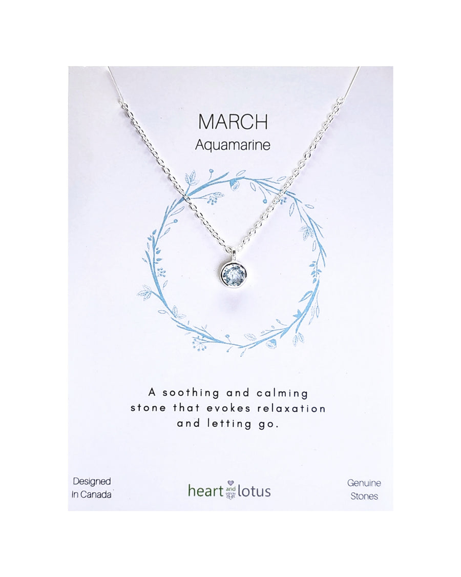 March Birthstone Necklace in Aquamarine + Sterling Silver