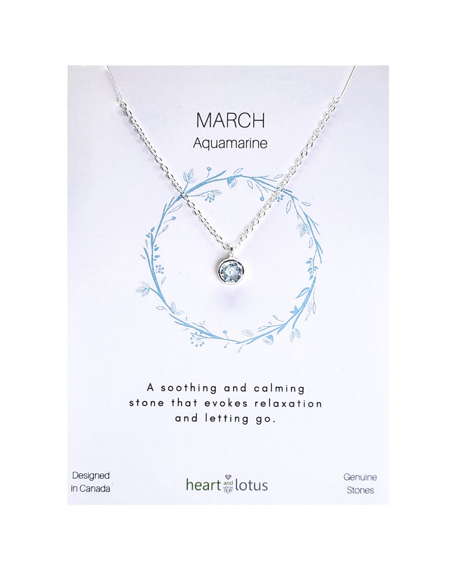 March Aquamarine Birthstone Necklace Sterling Silver