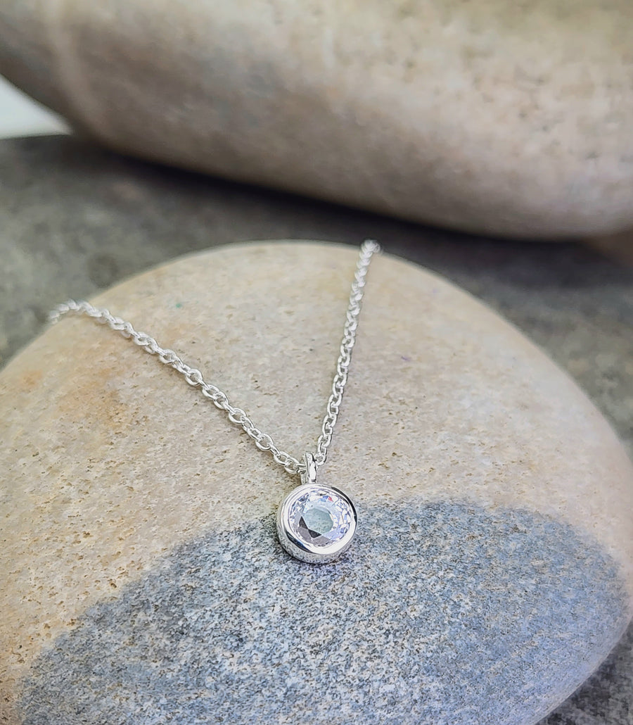 April Birthstone Necklace in Cubic Zirconia + Sterling Silver