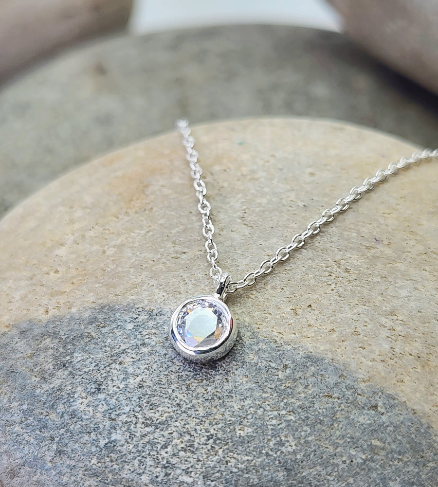 April Cubic Zirconia Birthstone Necklace Sterling Silver
