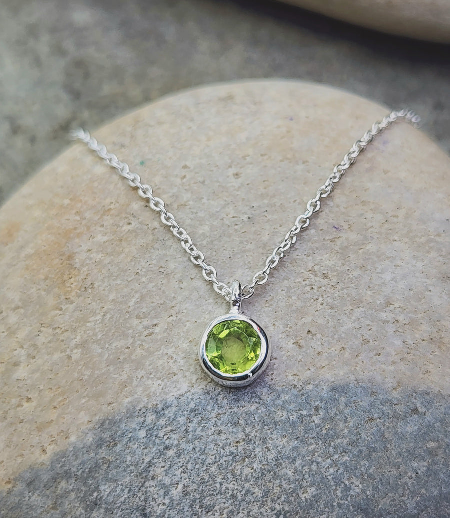 August Birthstone Necklace in Peridot + Gold