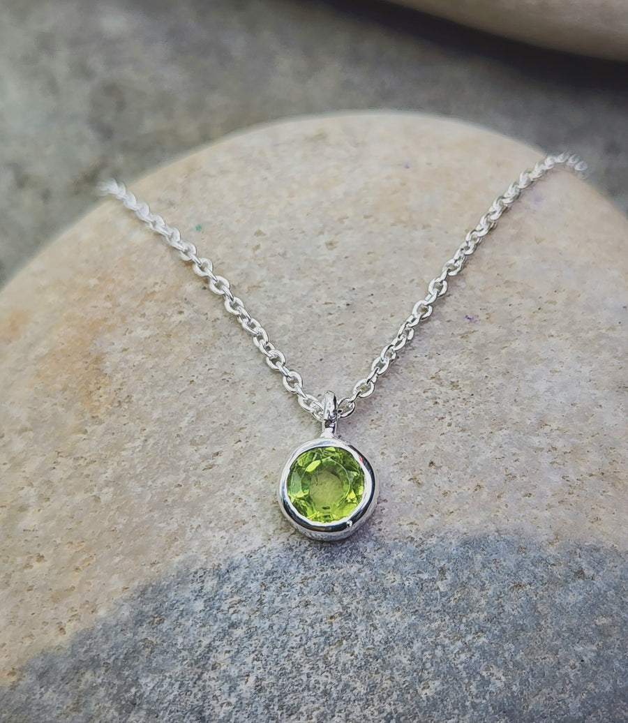 August Peridot Birthstone Necklace Sterling Silver