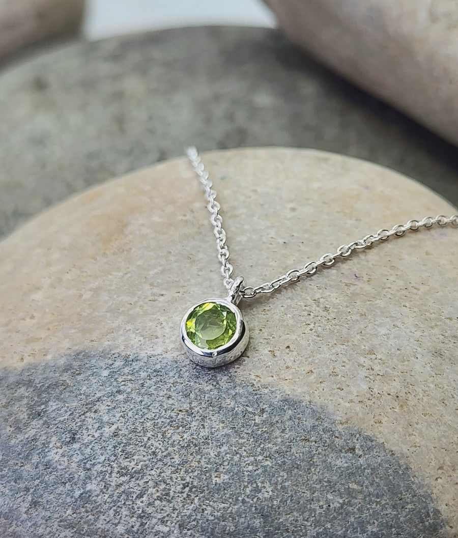 August Peridot Birthstone Necklace Sterling Silver