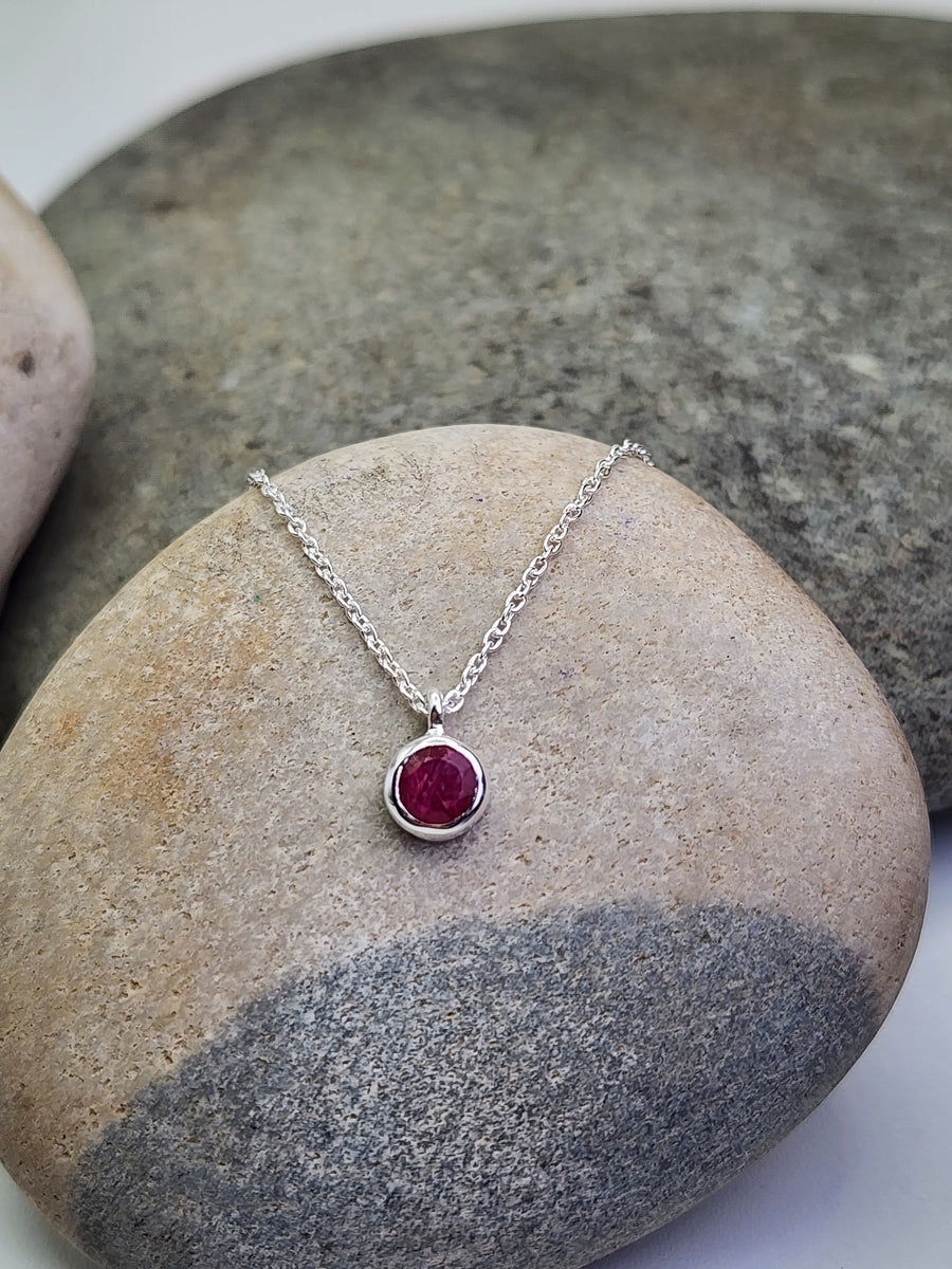 July Birthstone Necklace in Ruby + Sterling Silver