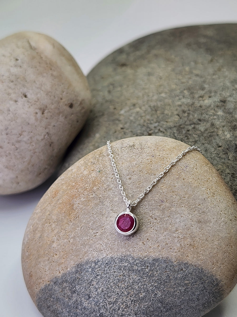July Ruby Birthstone Necklace Sterling Silver