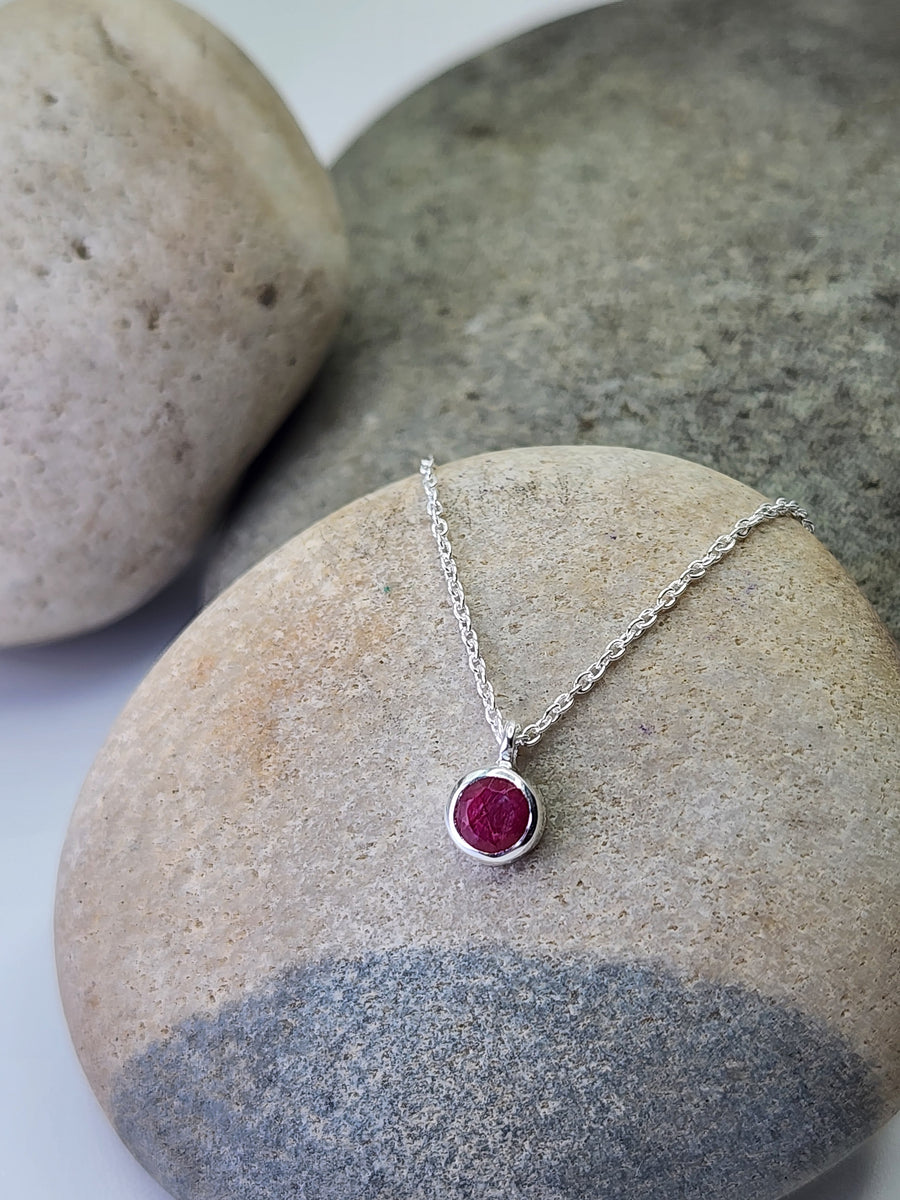 July Ruby Birthstone Necklace Sterling Silver