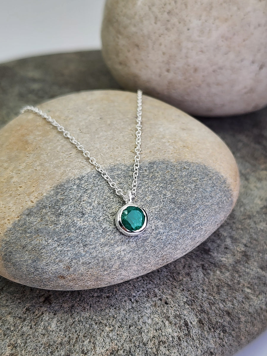 May Emerald Birthstone Necklace Sterling Silver